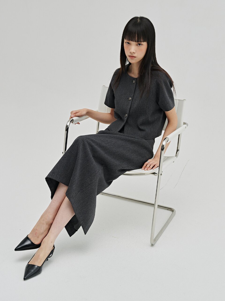 미니멀 울 롱 스커트 -다크 그레이 / Minimal Wool Long Skirt - D.Gray