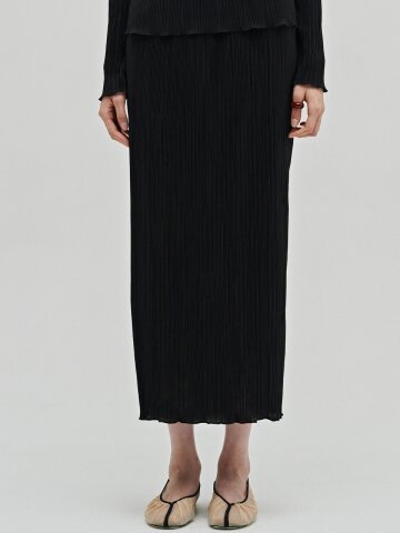 플리츠 슬릿 롱 스커트 - 블랙 / Pleated Slit Long Skirt - Black