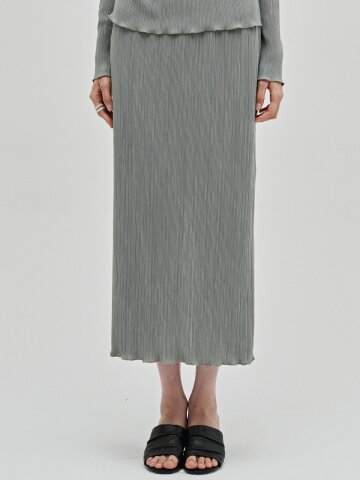 플리츠 슬릿 롱 스커트 - 라이트 그레이 / Pleated Slit Long Skirt - L.Gray