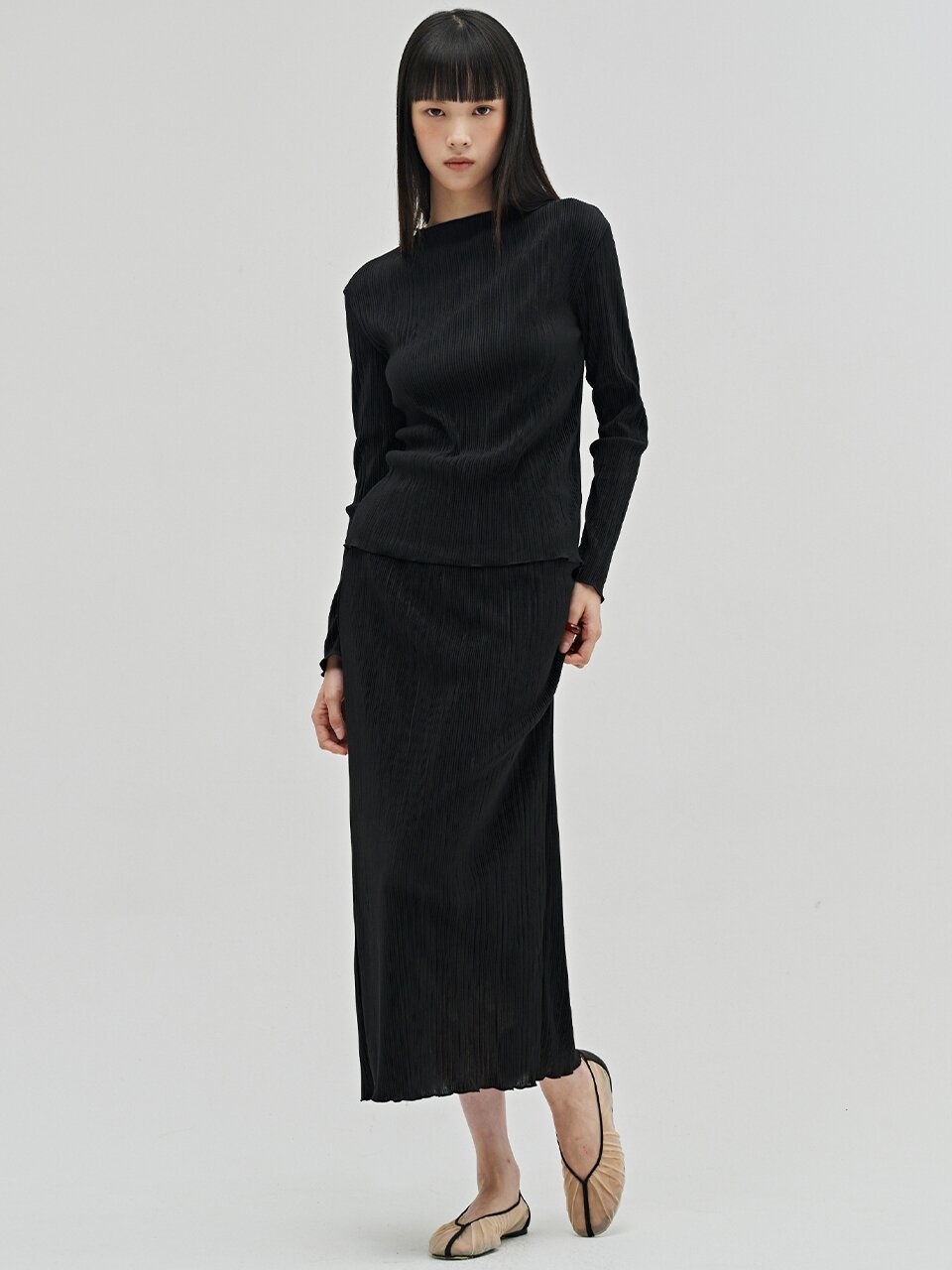 플리츠 랩 스커트 - 블랙 / Pleated Wrap Skirt - Black