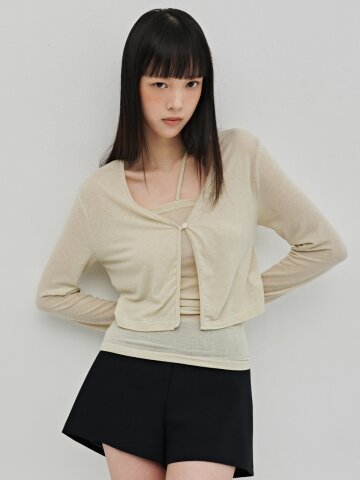 브이넥 가디건 레이어드 세트 - 라이트 베이지 / V-Neck Cardigan Layered Set - L.Beige