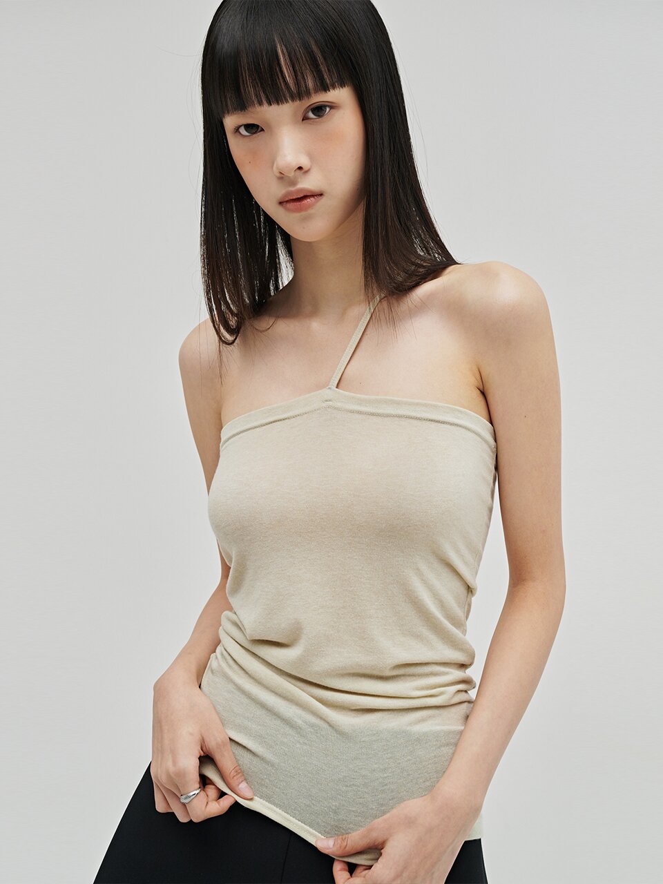 브이넥 가디건 레이어드 세트 - 라이트 베이지 / V-Neck Cardigan Layered Set - L.Beige