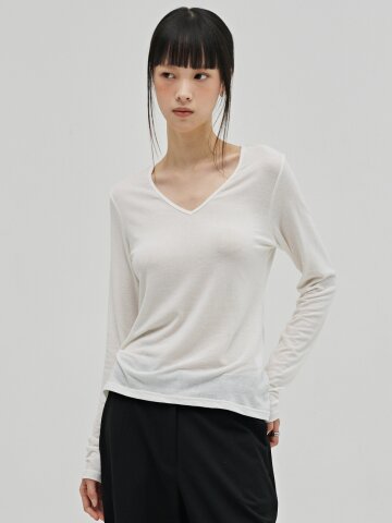 브이넥 울 티셔츠 - 화이트 / V-Neck Wool T-Shirt - White