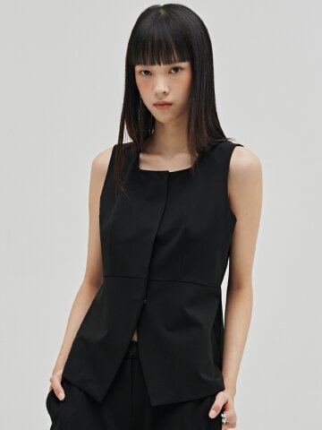 울 베스트 블라우스 - 블랙 / Wool Vest Blouse - Black
