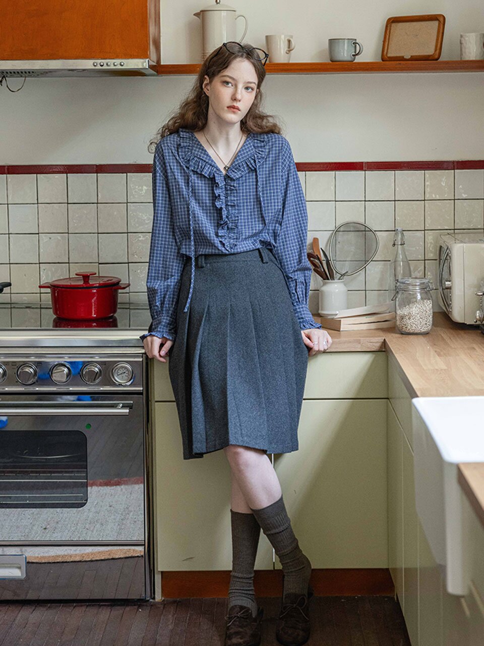 DA_Checkered sequence blouse_NAVY