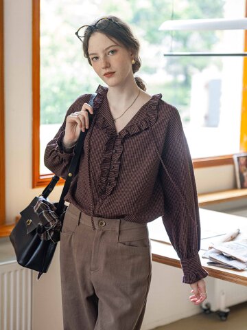 DA_Checkered sequence blouse_WINE