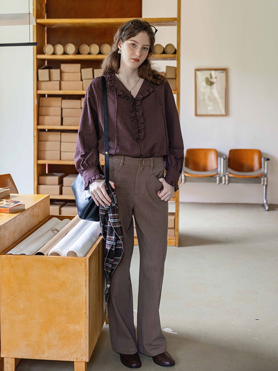 DA_Checkered sequence blouse_WINE