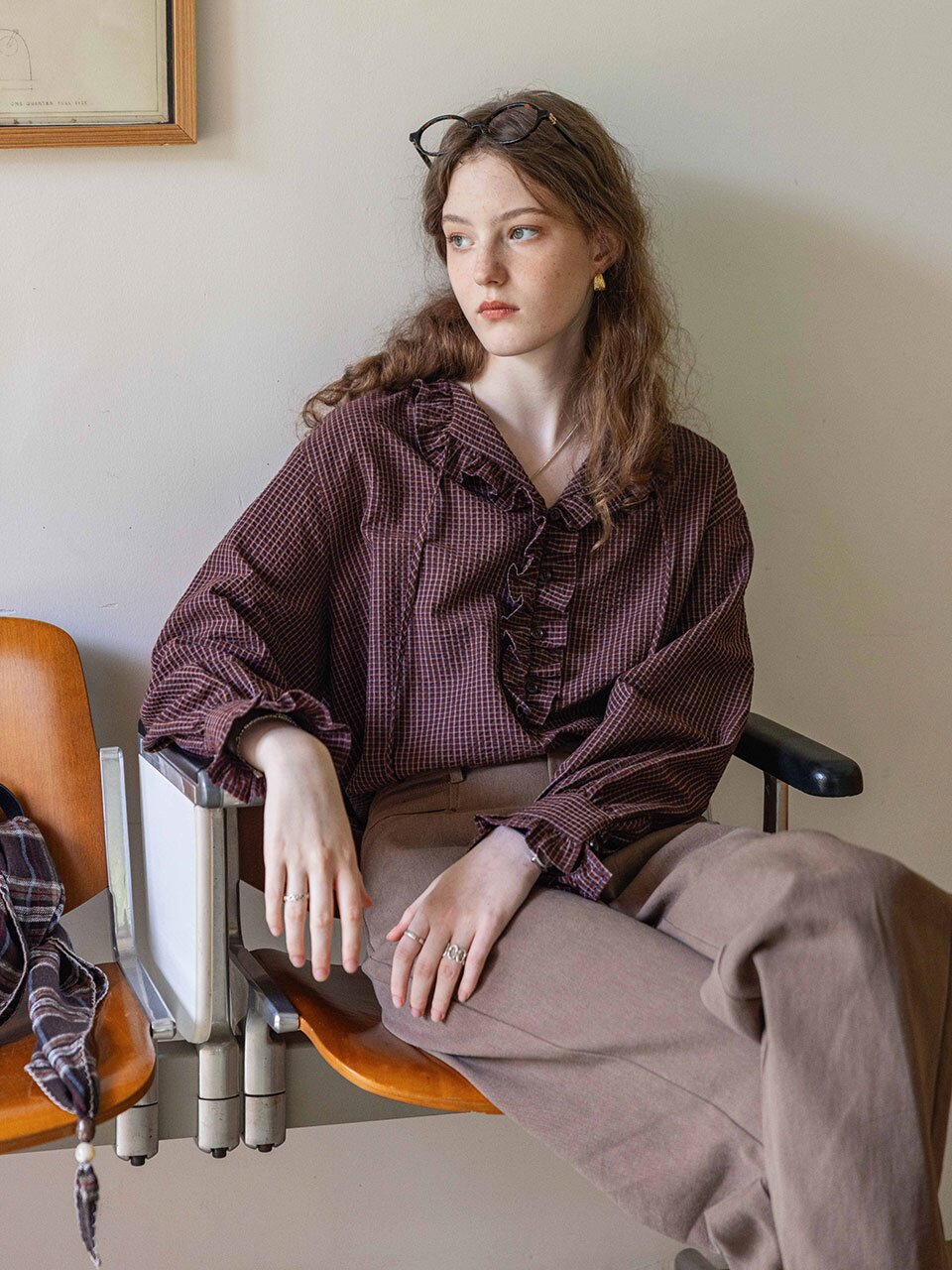 DA_Checkered sequence blouse_WINE