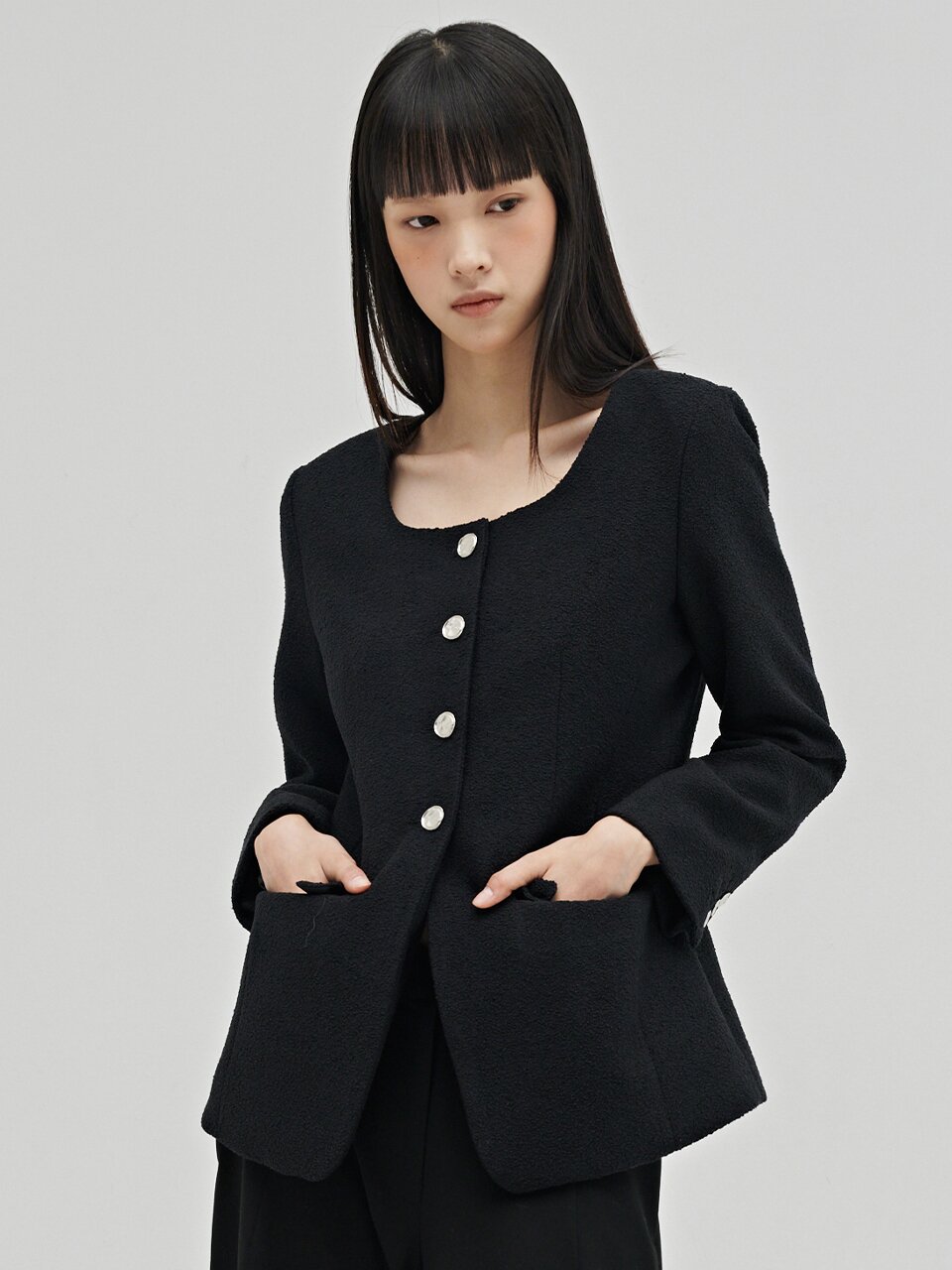 부클 트위드 자켓 - 블랙 / Boucle Tweed Jacket - Black