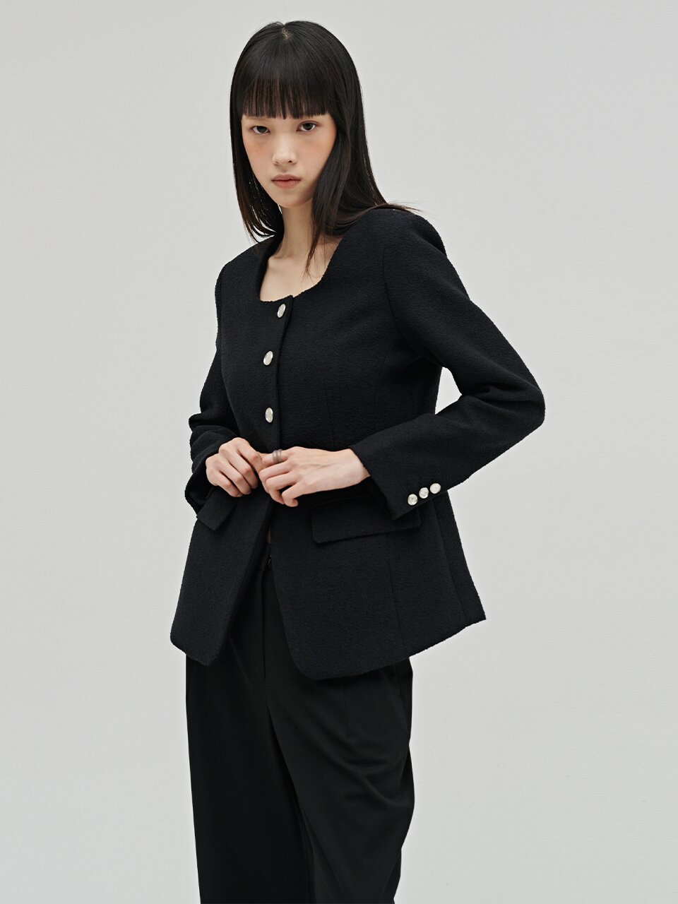 부클 트위드 자켓 - 블랙 / Boucle Tweed Jacket - Black