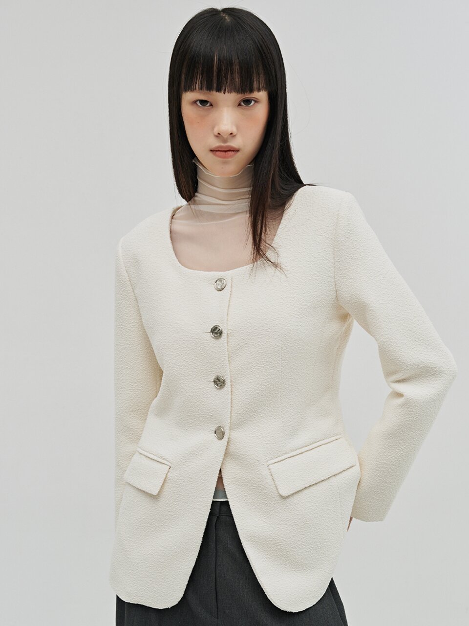 부클 트위드 자켓 - 아이보리 / Boucle Tweed Jacket - Ivory