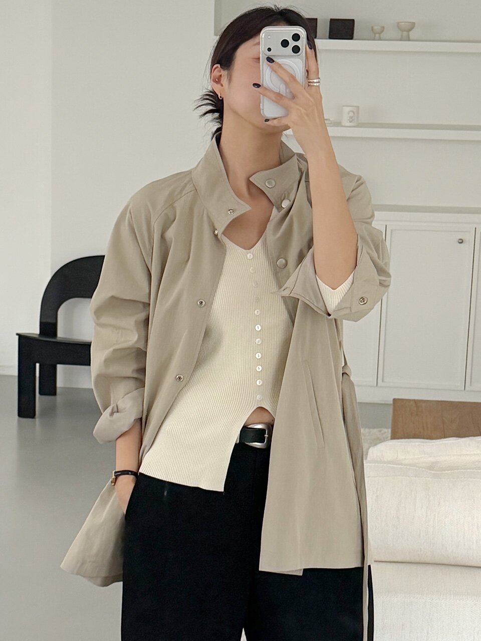 하이넥 트렌치코트 - 베이지 / High Neck Trench Coat - Beige