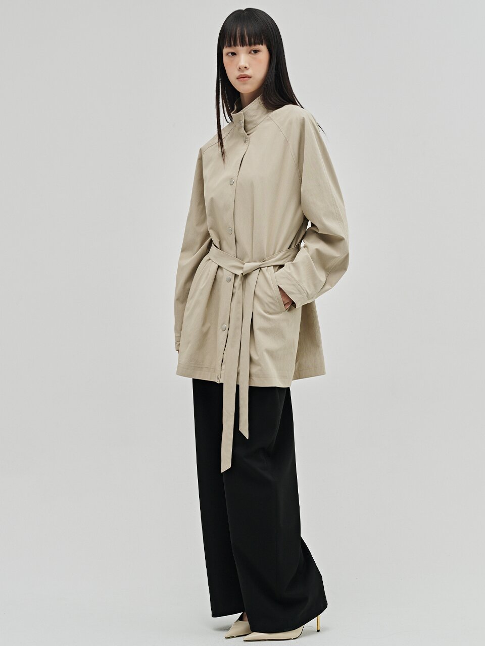 하이넥 트렌치코트 - 베이지 / High Neck Trench Coat - Beige