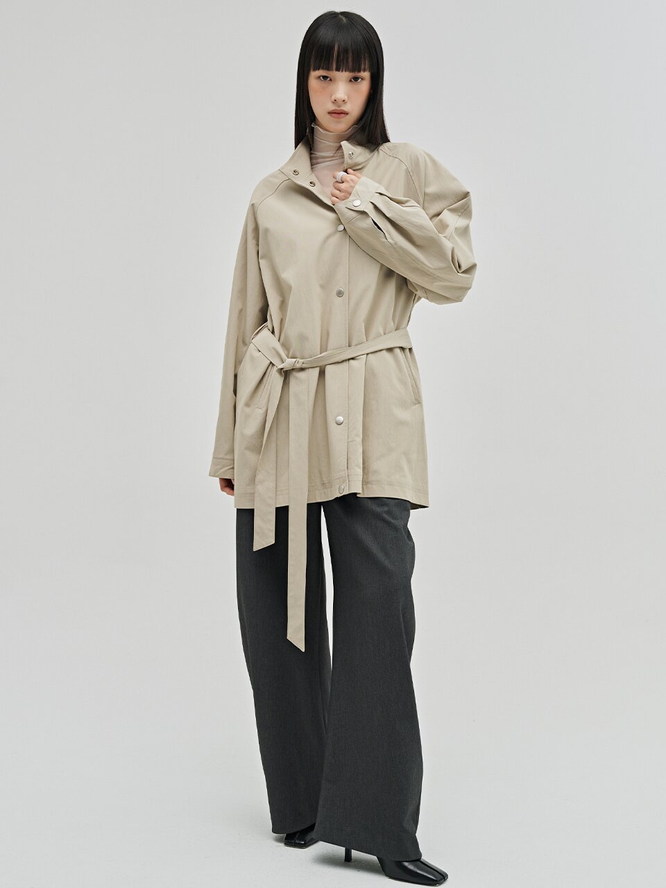 하이넥 트렌치코트 - 베이지 / High Neck Trench Coat - Beige