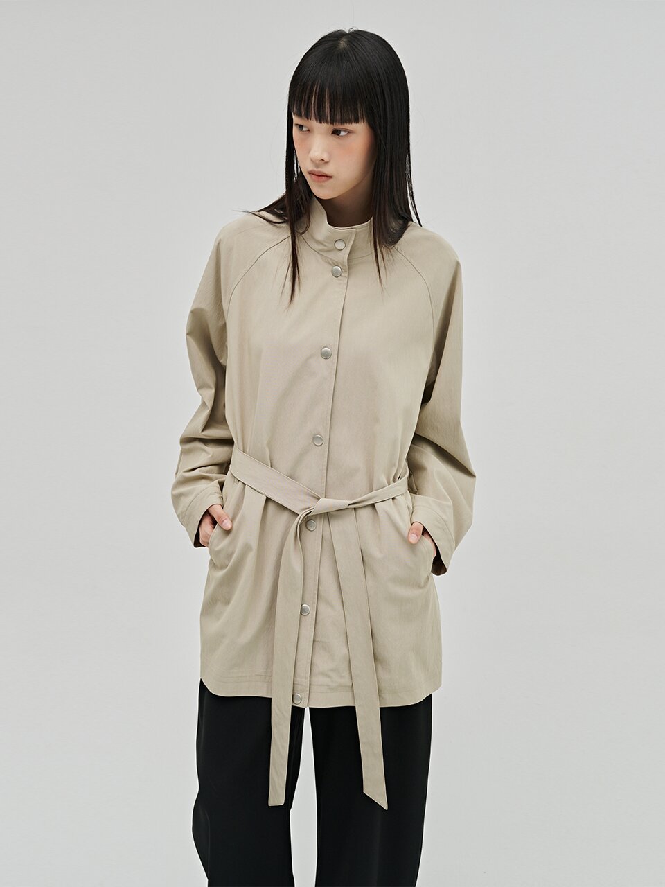 하이넥 트렌치코트 - 베이지 / High Neck Trench Coat - Beige