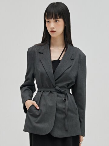 울 테일러드 벨티드 자켓 - 다크 그레이 / Wool Tailored Belted Jacket - D.Gray