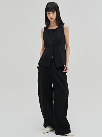 울 베스트 블라우스 셋업 - 블랙 / Wool Vest Blouse Set up - Black