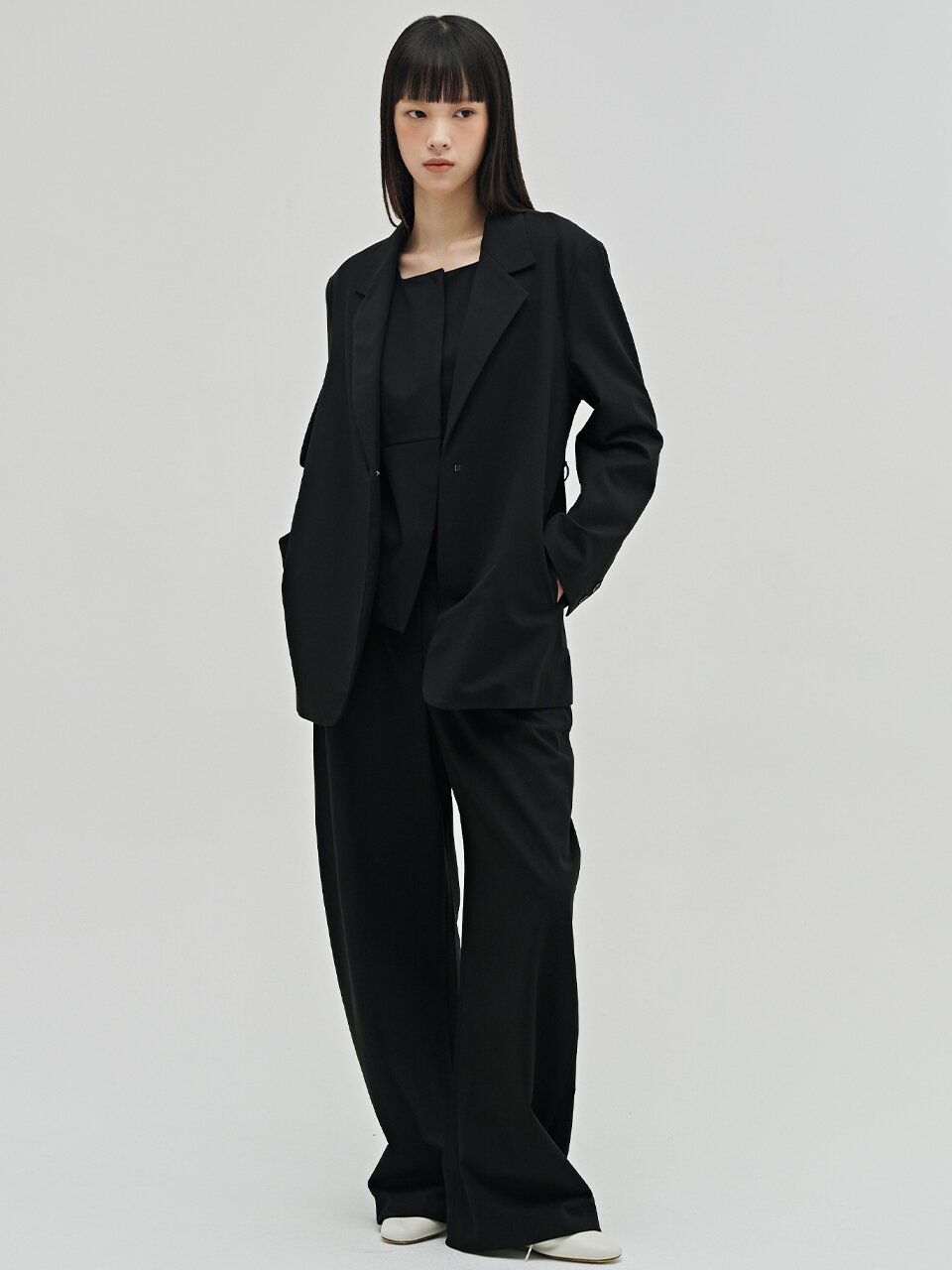 울 베스트 블라우스 셋업 - 블랙 / Wool Vest Blouse Set up - Black
