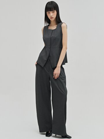 울 베스트 블라우스 셋업 - 다크 그레이 / Wool Vest Blouse Set up - D.Gray
