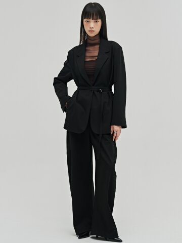 울 테일러드 벨티드 자켓 셋업 - 블랙 / Wool Tailored Belted Jacket Set up - Black