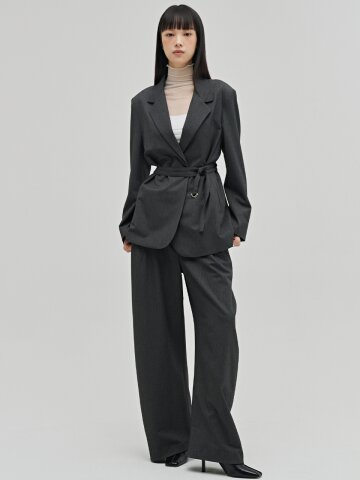 울 테일러드 벨티드 자켓 셋업 - 다크 그레이 / Wool Tailored Belted Jacket Set up - D.Gray