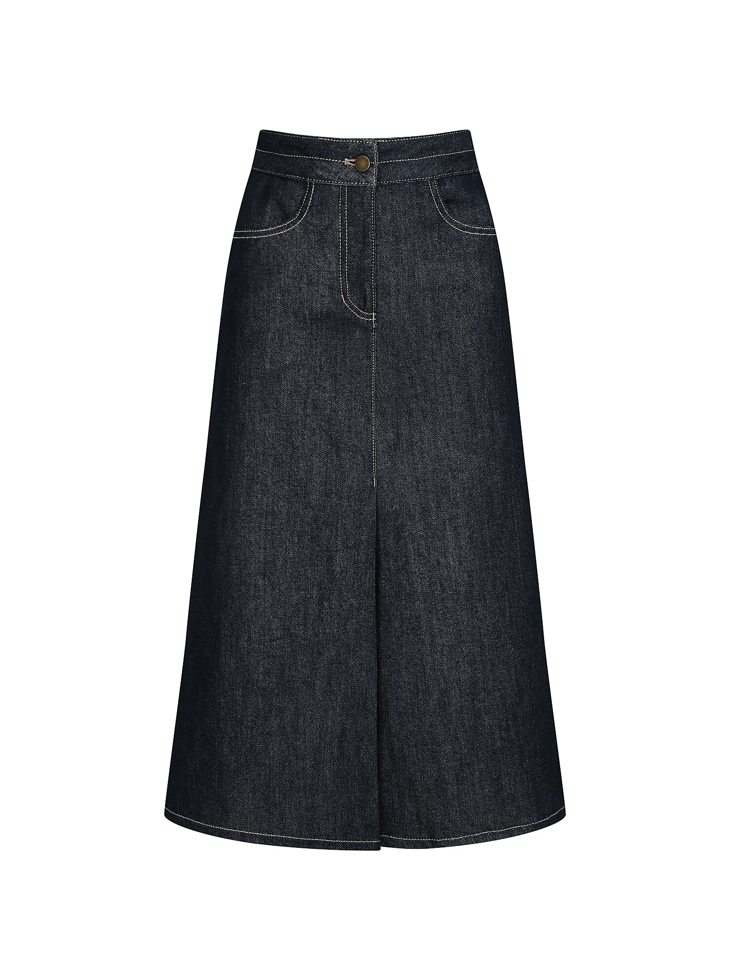 슬릿 포인트 A라인 데님 스커트 (DARK BLUE)