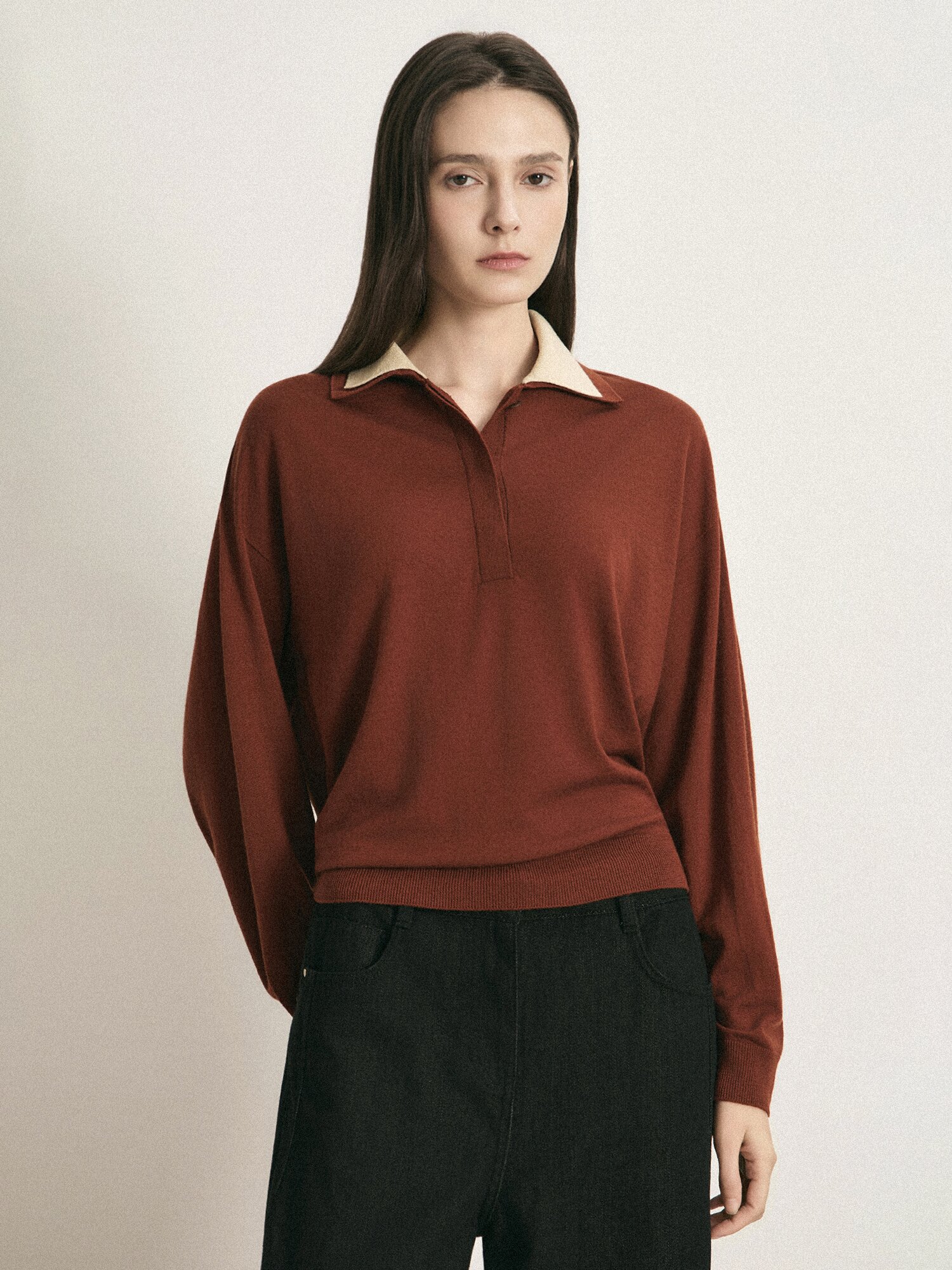 울 레이어드 칼라 니트 (BURGUNDY)