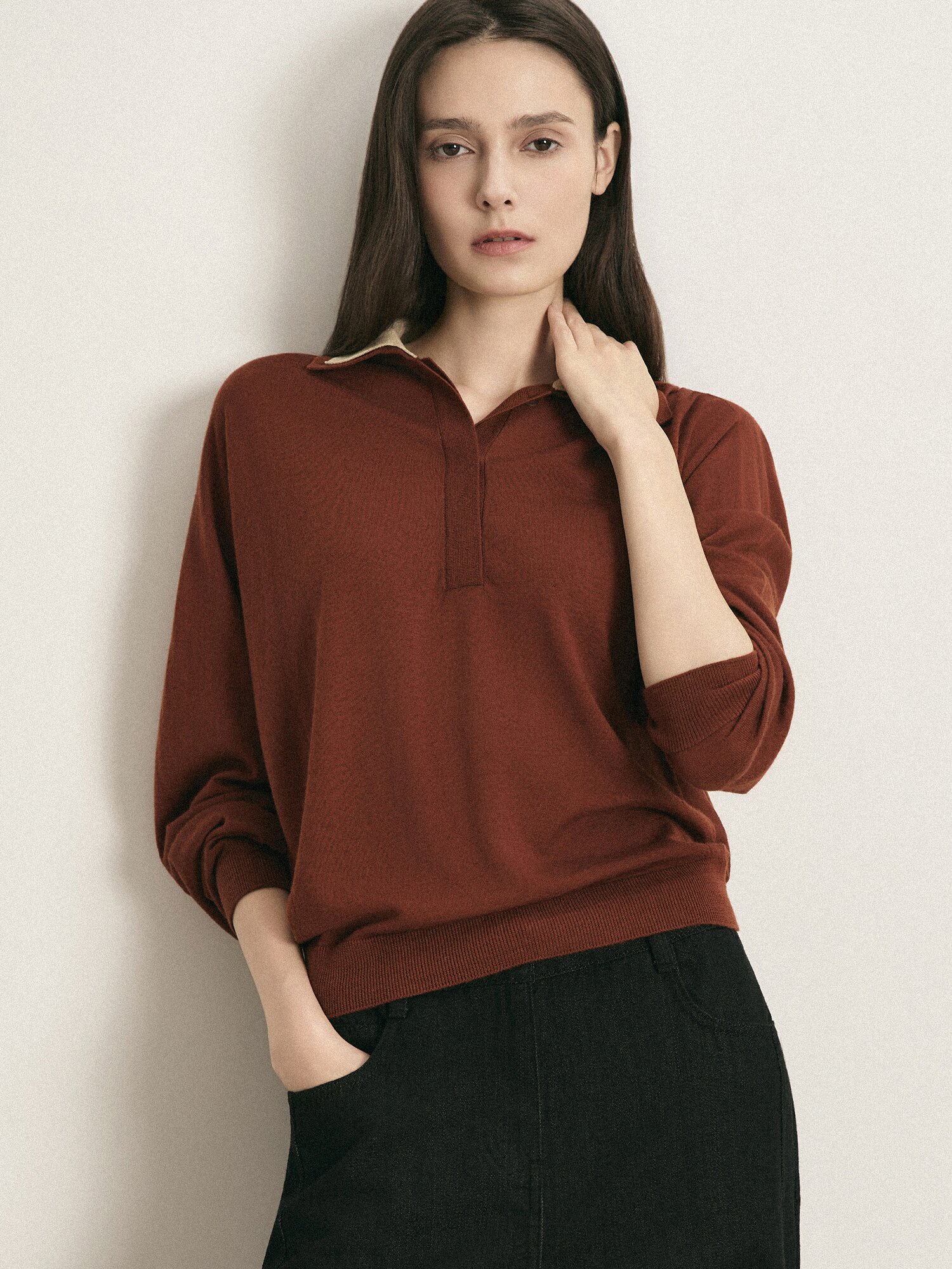 울 레이어드 칼라 니트 (BURGUNDY)