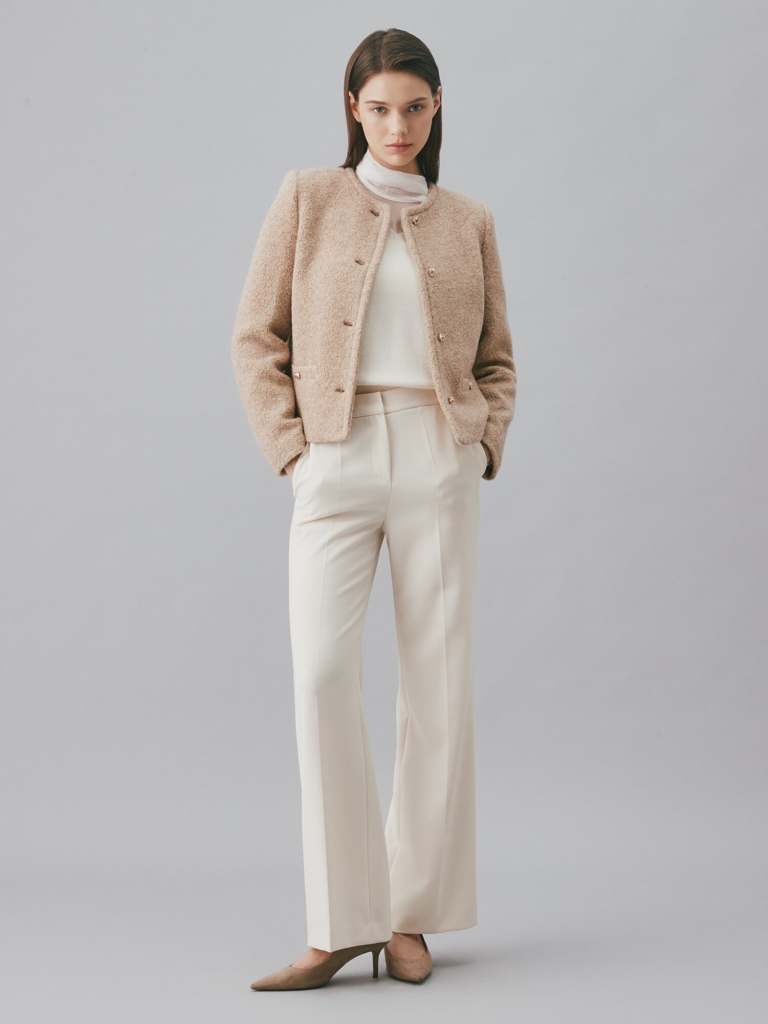 울 부클 라운드넥 크롭 재킷 (BEIGE)