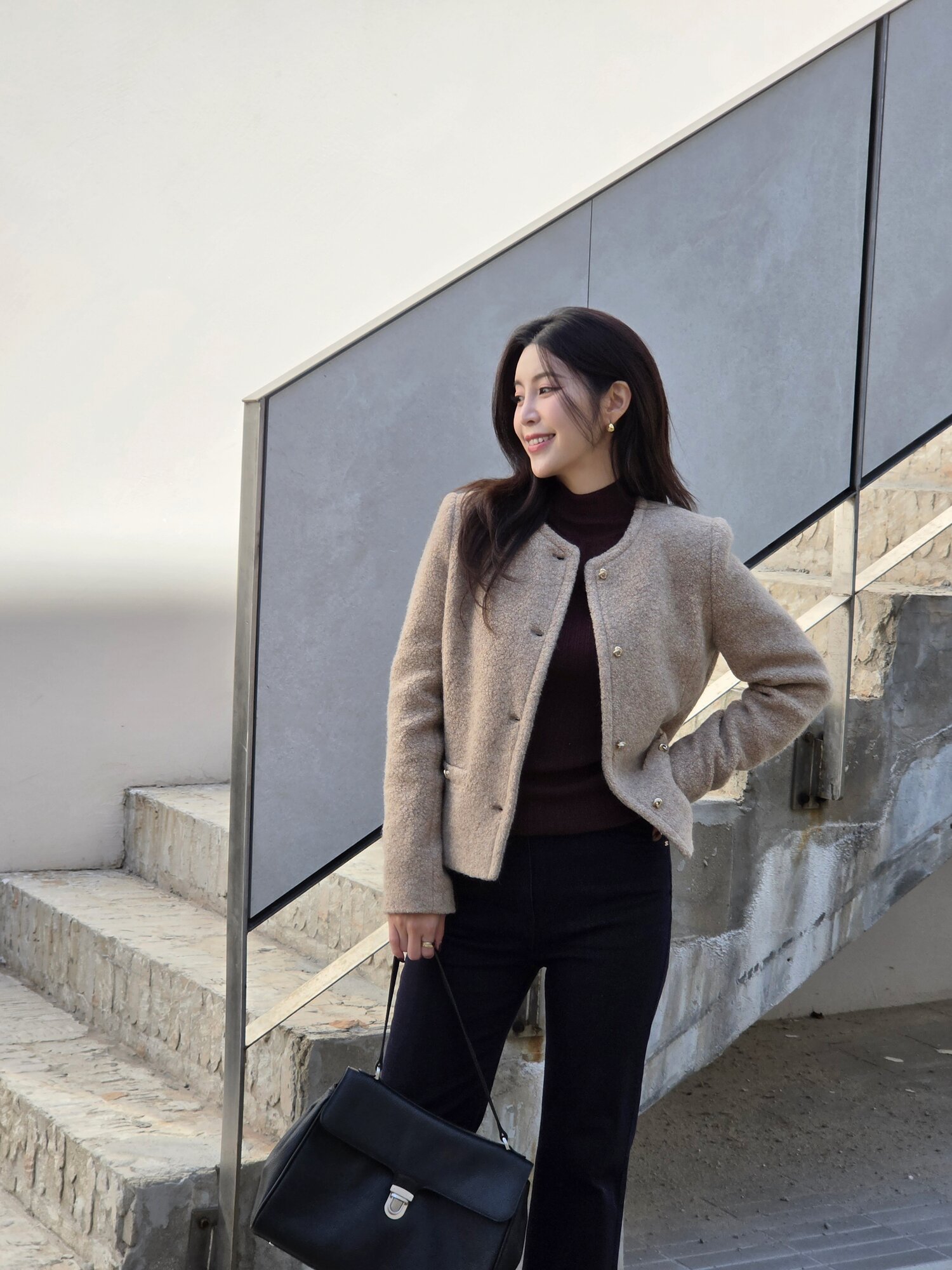 울 부클 라운드넥 크롭 재킷 (BEIGE)