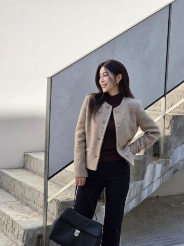 울 부클 라운드넥 크롭 재킷 (BEIGE)
