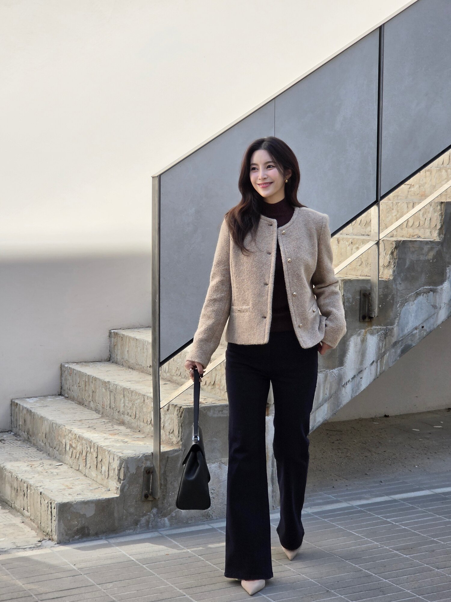 울 부클 라운드넥 크롭 재킷 (BEIGE)