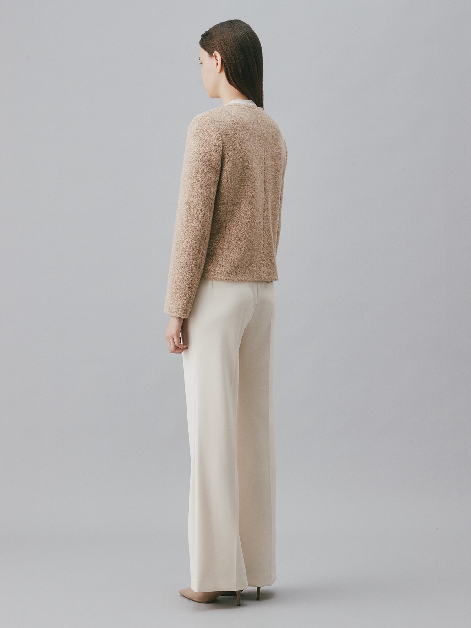 울 부클 라운드넥 크롭 재킷 (BEIGE)