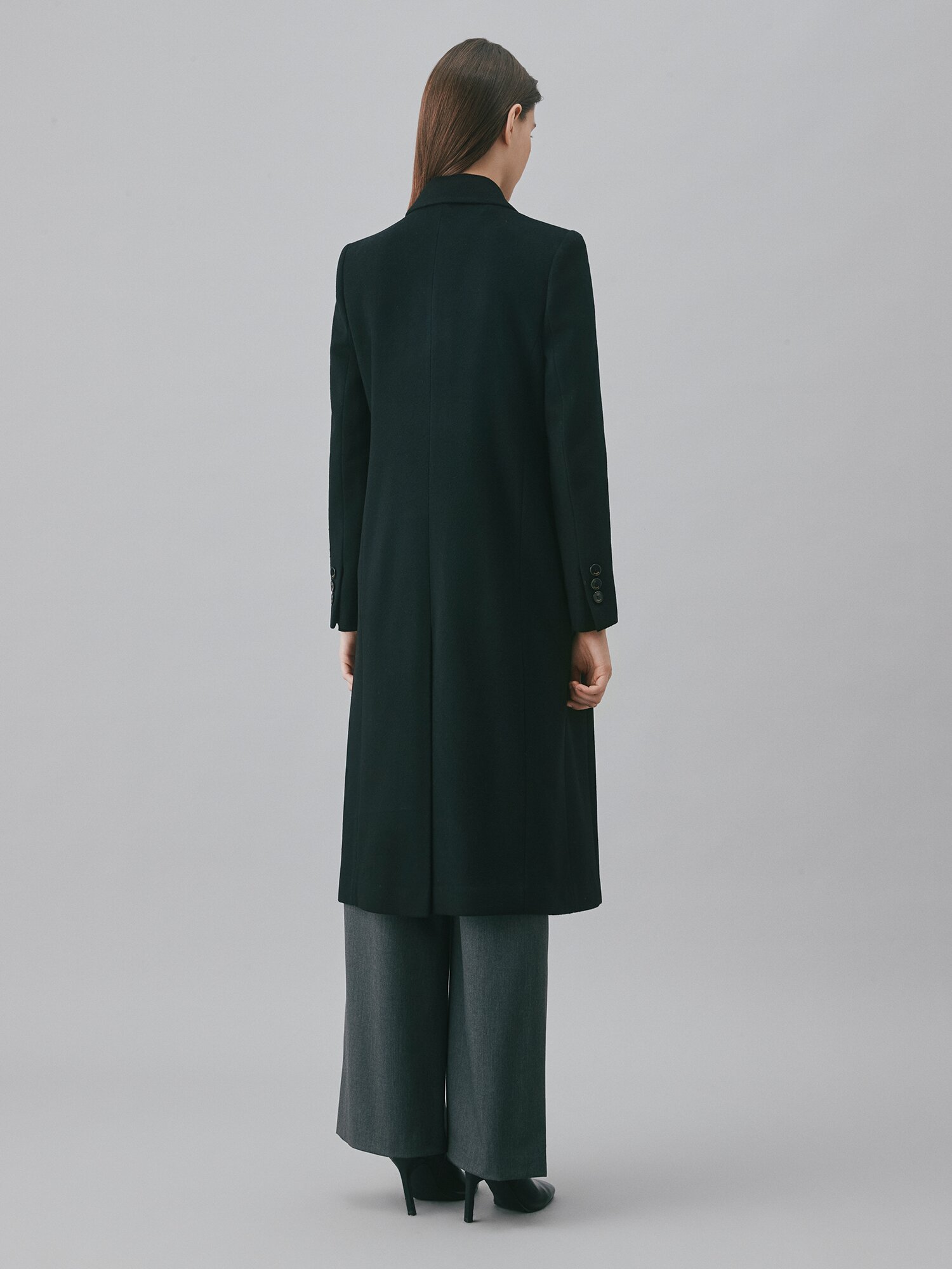 캐시미어 피크드 라펠 더블 롱 코트 (BLACK)