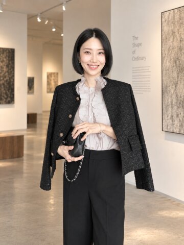 글리터 울 트위드 라운드넥 재킷 