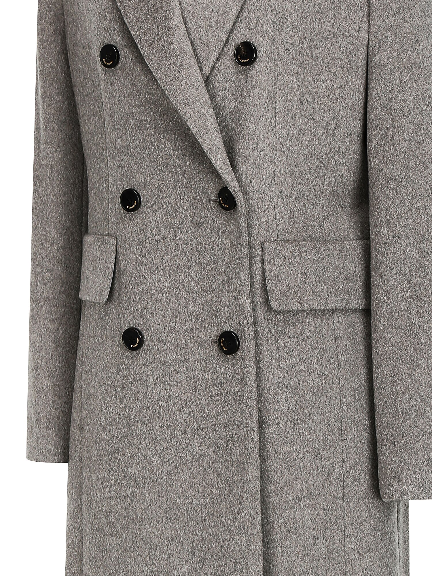 캐시미어 피크드 라펠 더블 롱 코트 (SEPIA GREY)