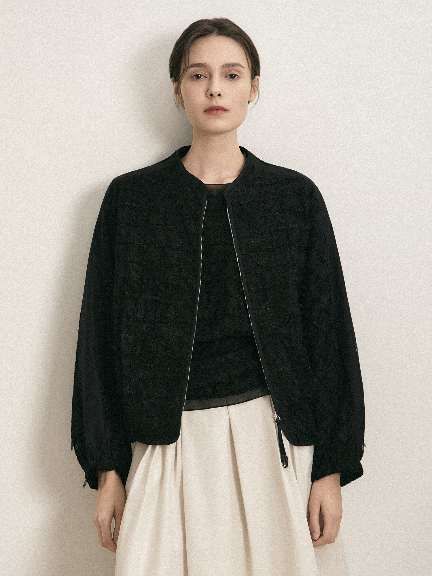 메쉬 자카드 블루종 자켓 (BLACK)