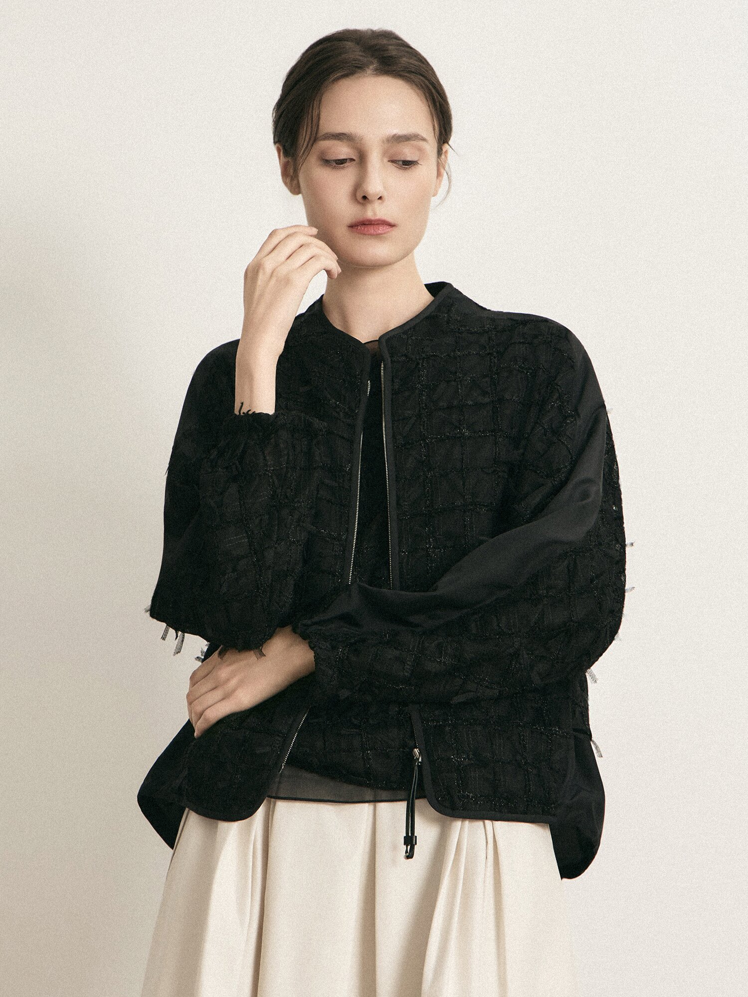메쉬 자카드 블루종 자켓 (BLACK)