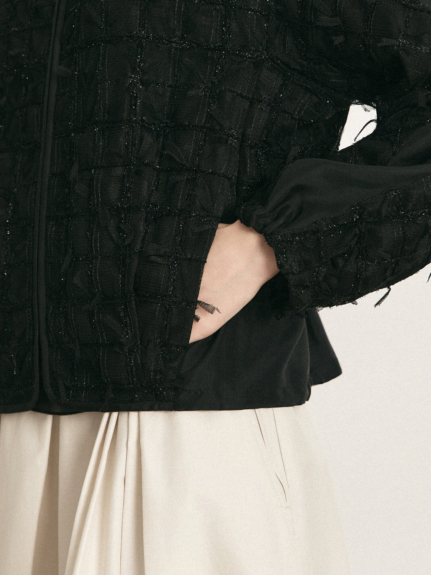 메쉬 자카드 블루종 자켓 (BLACK)