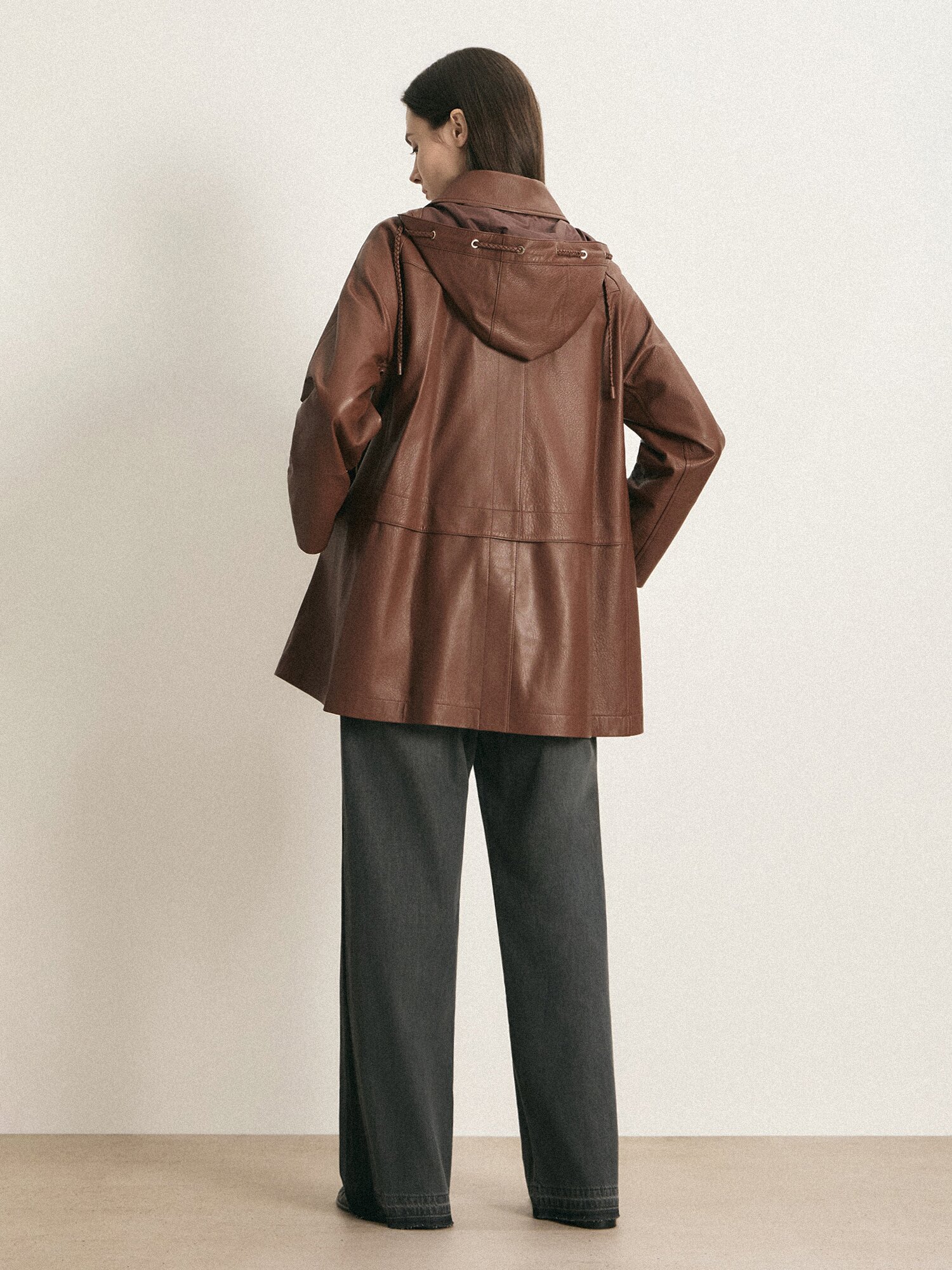 램스킨 싱글 버튼 트렌치 코트 (BROWN)