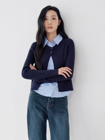 셔츠 레이어드 골지 가디건 