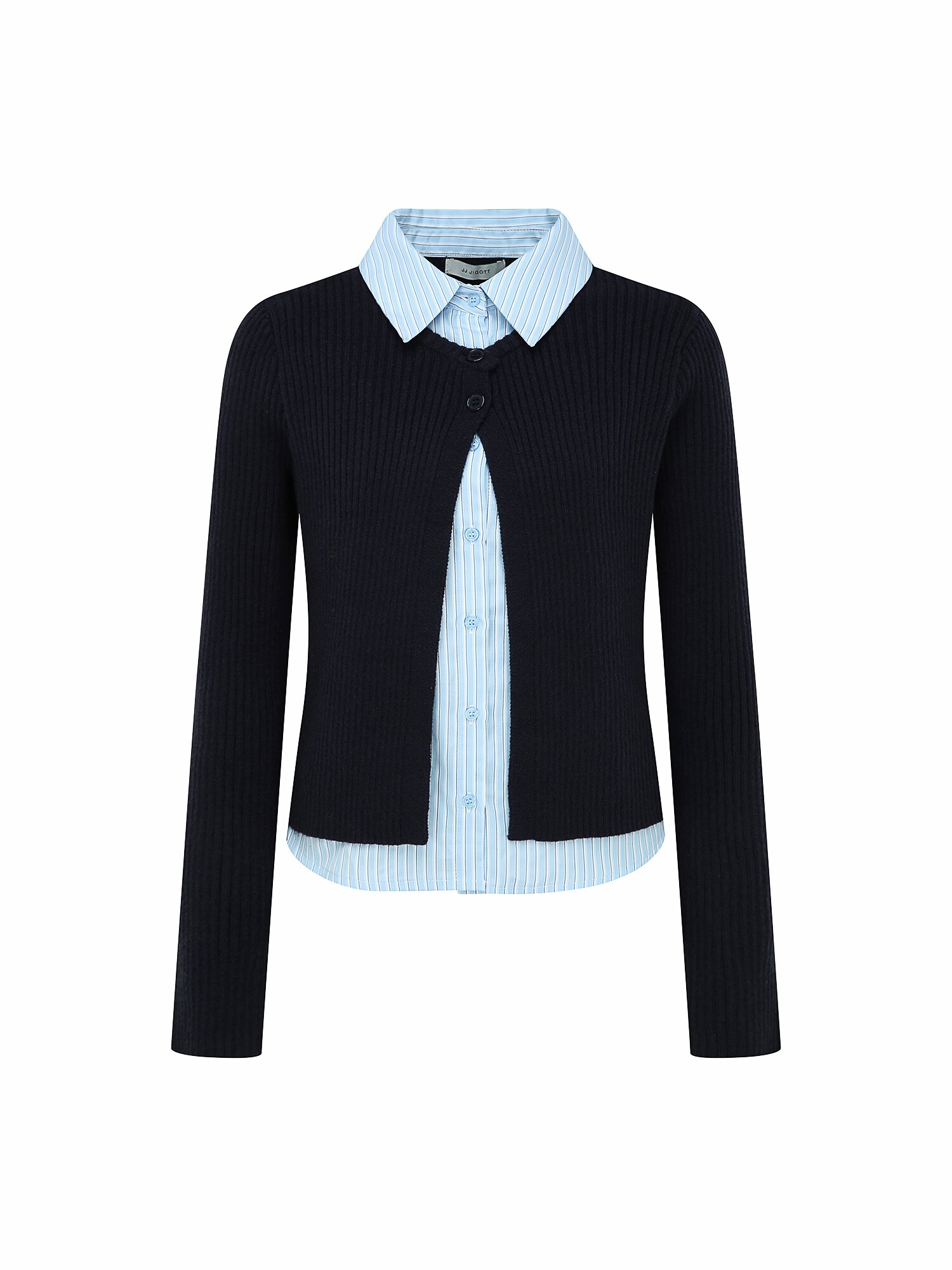 셔츠 레이어드 골지 가디건 (NAVY)