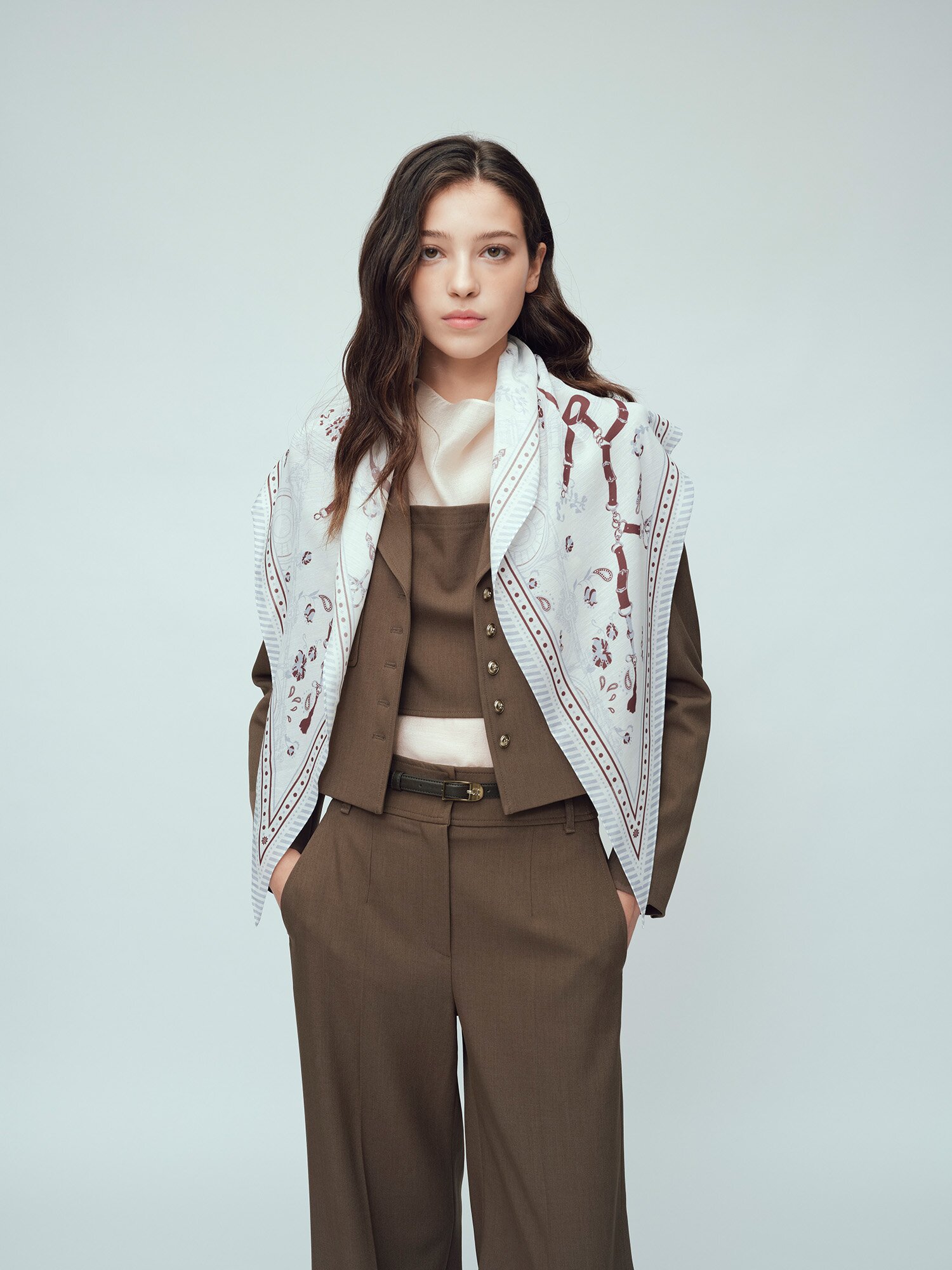 로고 일러스트 프린트 스카프 (WHITE)