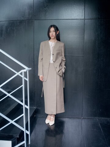울 벨트 장식 랩 H라인 스커트 