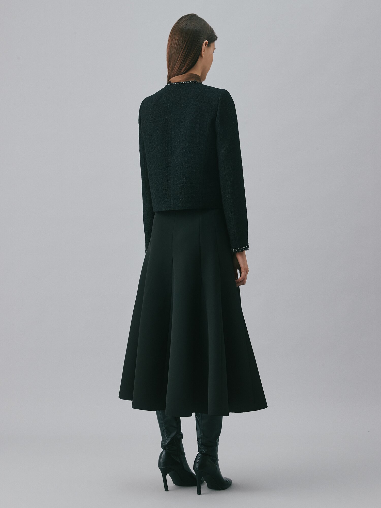 트위드 브레이드 크롭 재킷 (BLACK)
