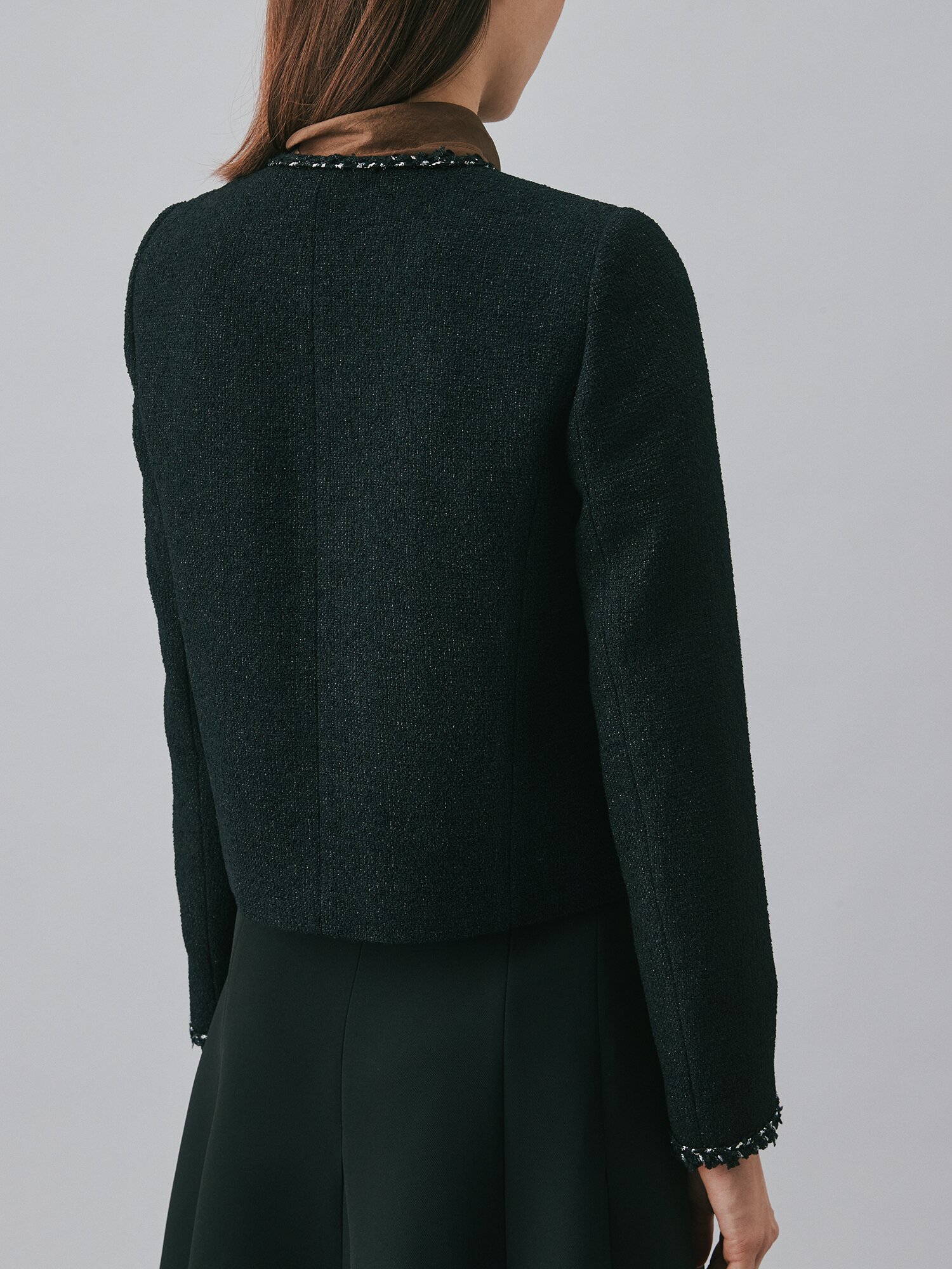 트위드 브레이드 크롭 재킷 (BLACK)