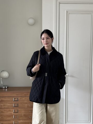 코듀로이 칼라 퀼팅 패딩 점퍼 