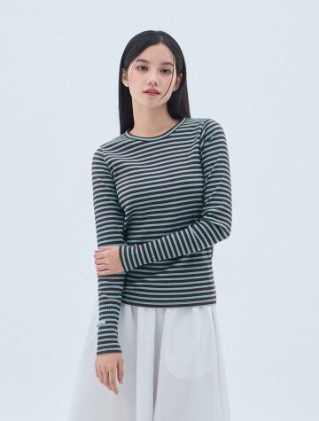 [우먼] 코튼 골지 스트라이프 긴팔 티셔츠 4color BK4346