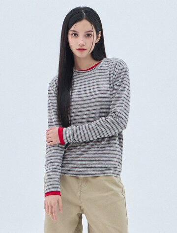 [우먼] 소프트 멀티 스트라이프 긴팔 티셔츠 3color  BK4341