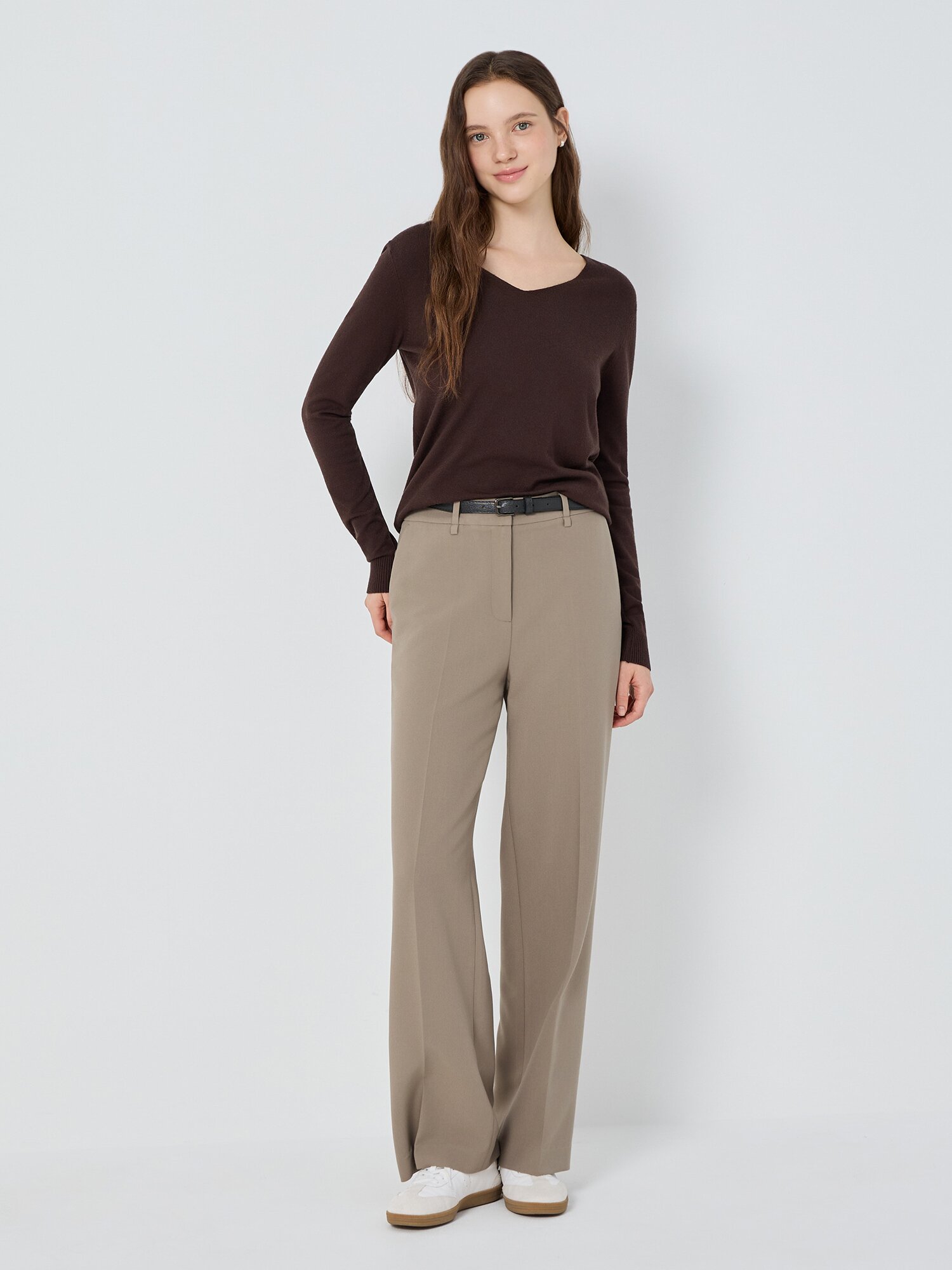 벨티드 레귤러핏 슬랙스 팬츠 (KHAKI BEIGE)